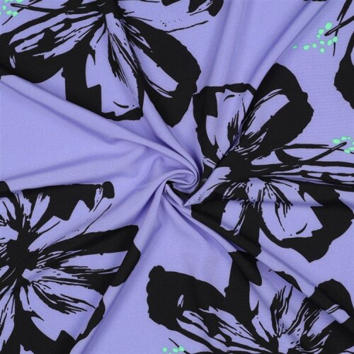 Polyesterjersey Blumen - hellblau