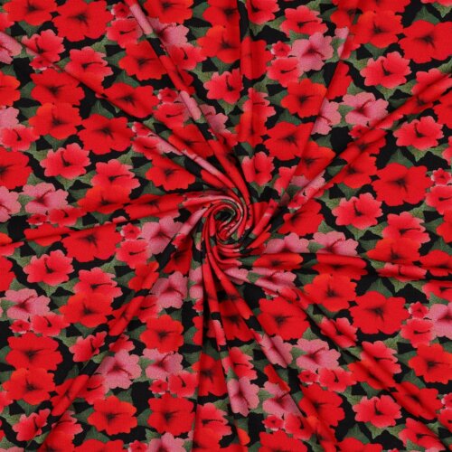 Viskose Jersey Digital Blumen - RED
