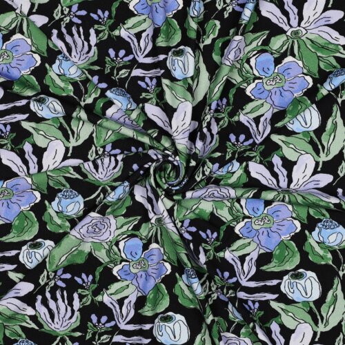 Viskose Jersey Digital Blumen - schwarz