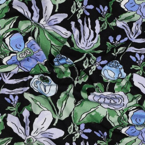Viskose Jersey Digital Blumen - schwarz