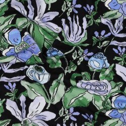 Viskose Jersey Digital Blumen - schwarz