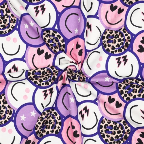French Terry Digital HAPPY FACES - PURPLE