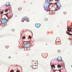 Baumwolljersey Digital Regenbogen Puppen - cremeweiß