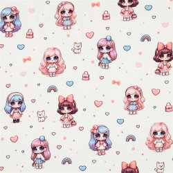 Baumwolljersey Digital Regenbogen Puppen - cremeweiß