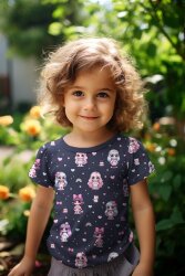 Baumwolljersey Digital Regenbogen Puppen - cremeweiß