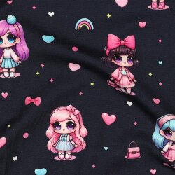 Baumwolljersey Digital Regenbogen Puppen - dunkelblau