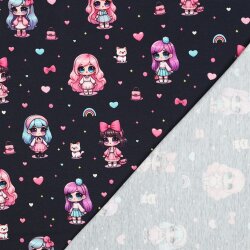 Baumwolljersey Digital Regenbogen Puppen - dunkelblau