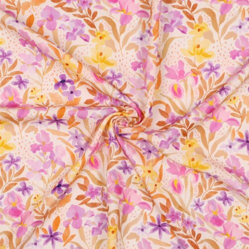 Viskose Lenzing 100% EcoVera™ Digital Aquarellblumen - pfirsich