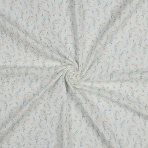 Musselin Digital zarte Blätter - weiß