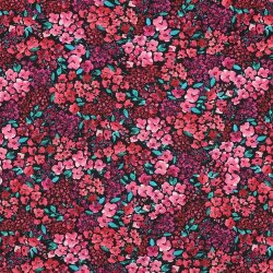 Baumwollpopeline Digital Blumen - schwarz