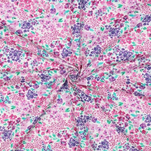 Baumwollpopeline Digital Blumen - creme