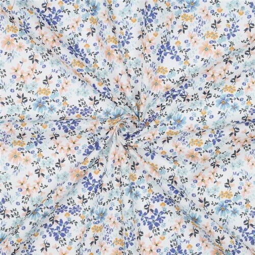 Baumwollvoile Digital Blumen - jeansblau