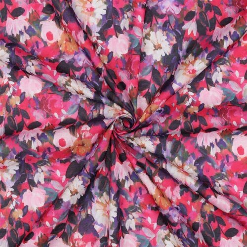 Baumwollvoile Digital Blumen - pink