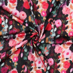 Viskosesatin Digital Blumen - schwarz
