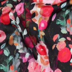 Viskosesatin Digital Blumen - schwarz