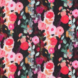 Viskosesatin Digital Blumen - schwarz