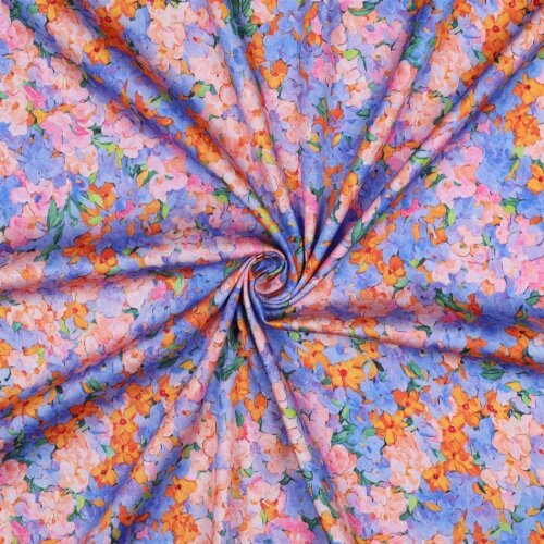 Viskosesatin Digital Blumen - BLUE