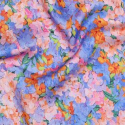 Viskosesatin Digital Blumen - BLUE