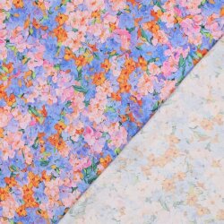 Viskosesatin Digital Blumen - BLUE