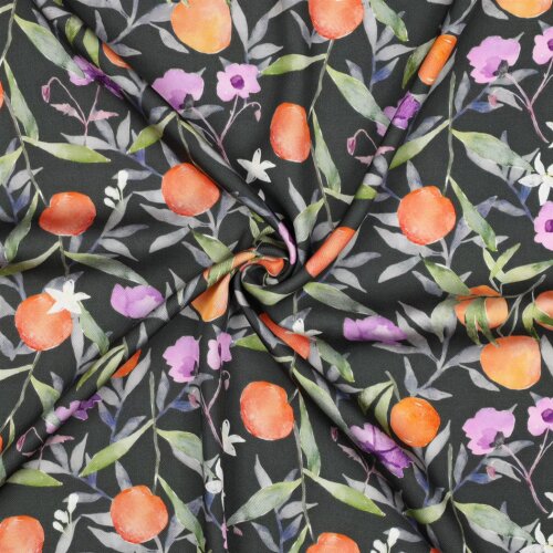 Viskosesatin Digital LEAVES - DARK GREEN