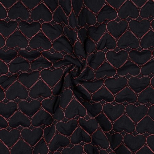 Steppstoff Bestickt Neon Herzen - dunkelblau/pink