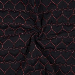 Steppstoff Bestickt Neon Herzen - dunkelblau/pink