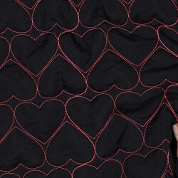 Steppstoff Bestickt Neon Herzen - dunkelblau/pink