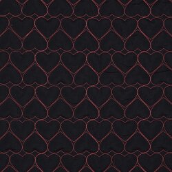 Steppstoff Bestickt Neon Herzen - dunkelblau/pink