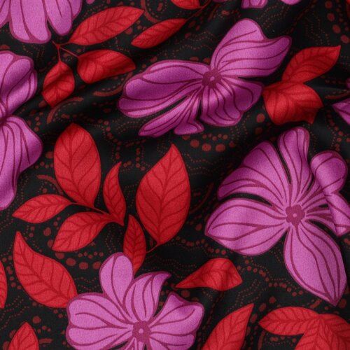 Baumwollsatin Blumen - DARK RED