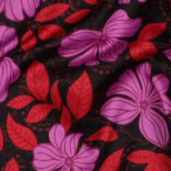 Baumwollsatin Blumen - DARK RED