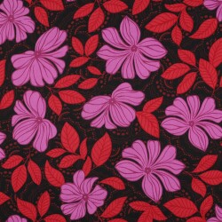 Baumwollsatin Blumen Punkte  - dunkelrot