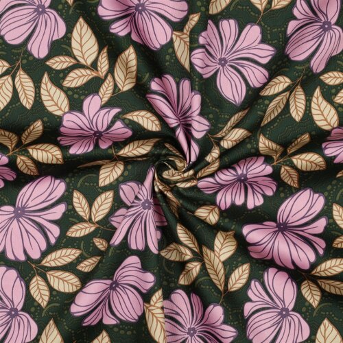 Baumwollsatin Blumen - DARK GREEN