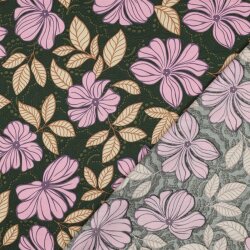 Baumwollsatin Blumen - DARK GREEN
