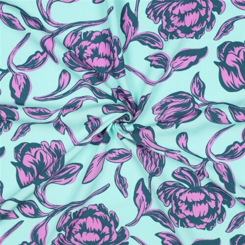 Viskose Lenzing 100% EcoVera™ Blumen - mint