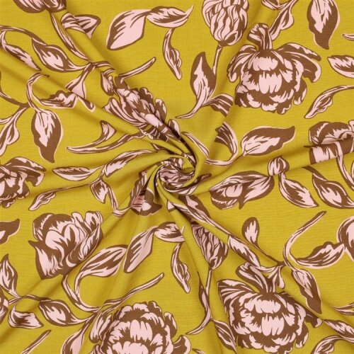 Viskose Lenzing 100% EcoVera™ Blumen - ocker