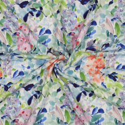 LINEN VISCOSE CRÊPE Digital Blumen - BLUE