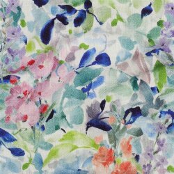 LINEN VISCOSE CRÊPE Digital Blumen - BLUE