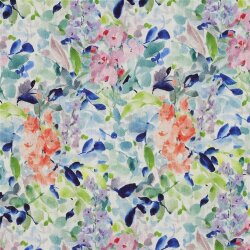 LINEN VISCOSE CRÊPE Digital Blumen - BLUE