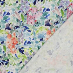 LINEN VISCOSE CRÊPE Digital Blumen - BLUE
