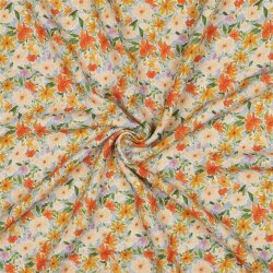 Leinen Viskose CRÊPE Digital Blumen - gelb