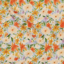 Leinen Viskose CRÊPE Digital Blumen - gelb