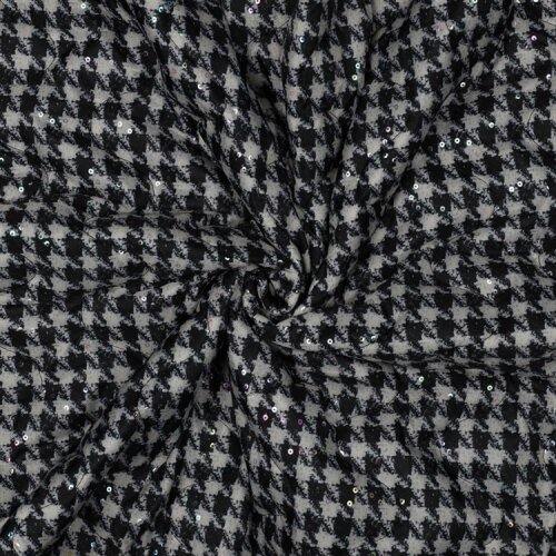 Steppstoff Hahnentritt Pastell Glitzer - schwarz