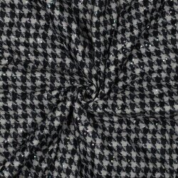 Steppstoff Hahnentritt Pastell Glitzer - schwarz