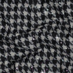 Steppstoff Hahnentritt Pastell Glitzer - schwarz