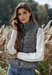 Steppstoff Hahnentritt Pastell Glitzer - schwarz