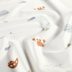 Funktions und Badeanzugstoff Recycled LSF50 bunte Meerestiere - creme