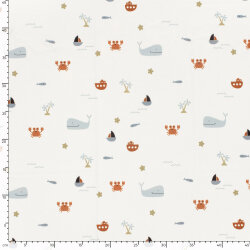 Funktions und Badeanzugstoff Recycled LSF50 bunte Meerestiere - creme