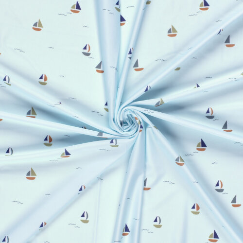Funktions und Badeanzugstoff Recycled LSF50 bunte Segelboote - hellblau
