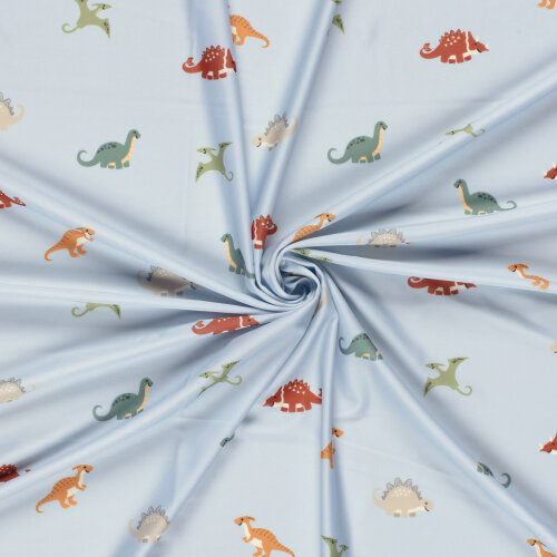 Funktions und Badeanzugstoff Recycled LSF50 bunte Dinos - babyblau