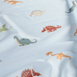 Funktions und Badeanzugstoff Recycled LSF50 bunte Dinos - babyblau